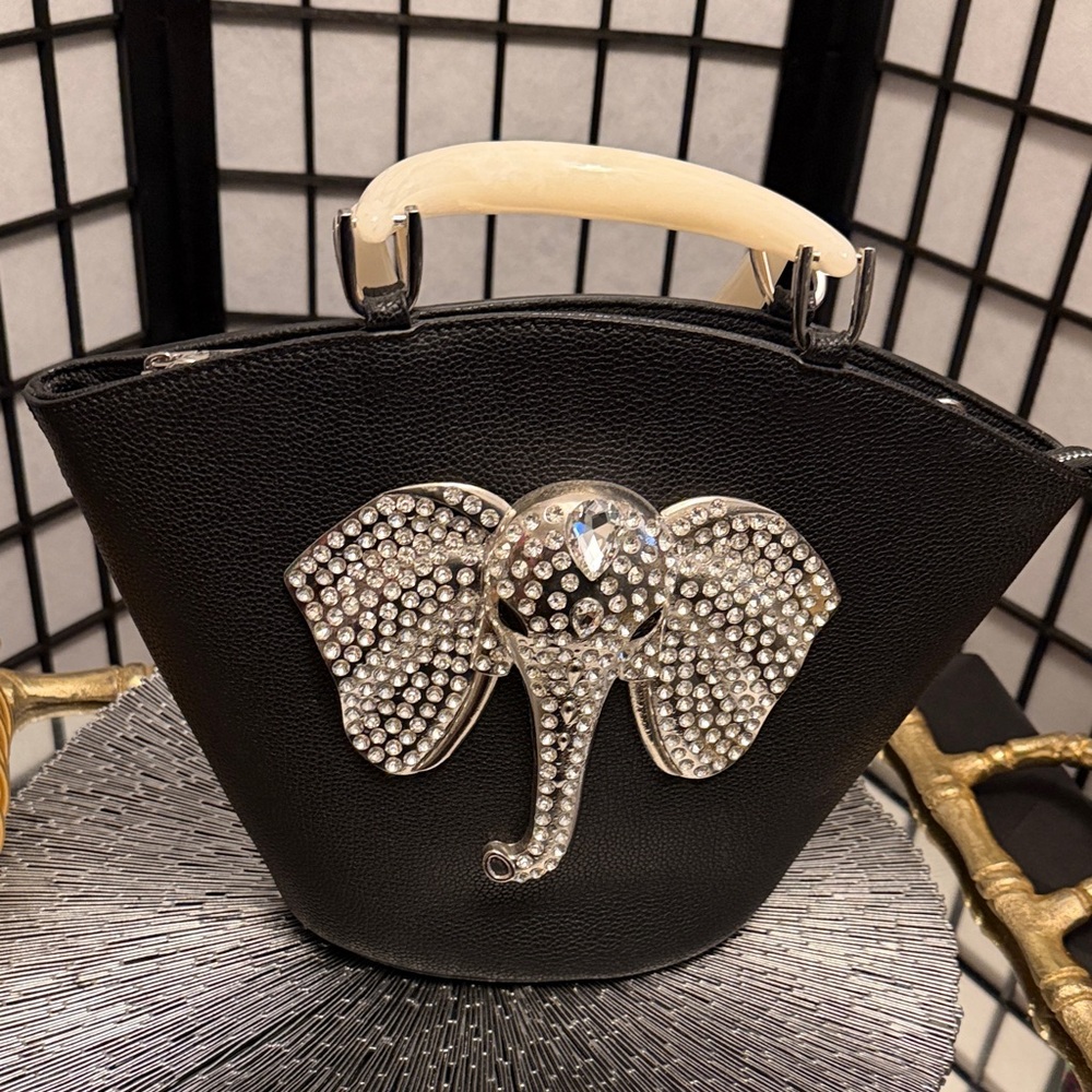 Sassy Jones Black Babar Bag w/ Ivory Handles and Straps